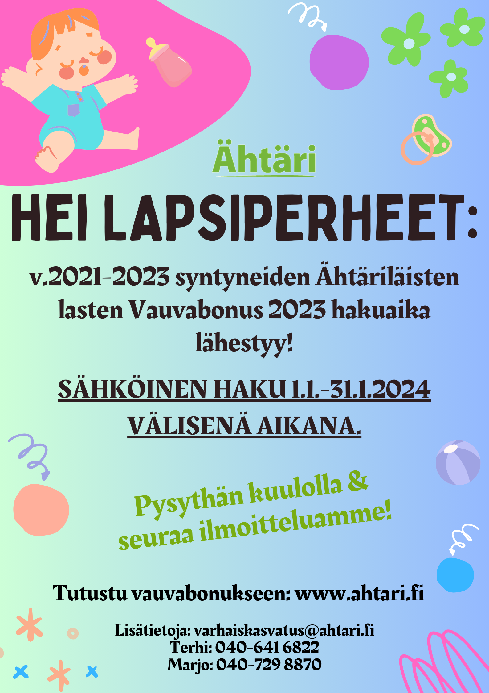 Vauvabonus 2023 info haun lähestymisestä