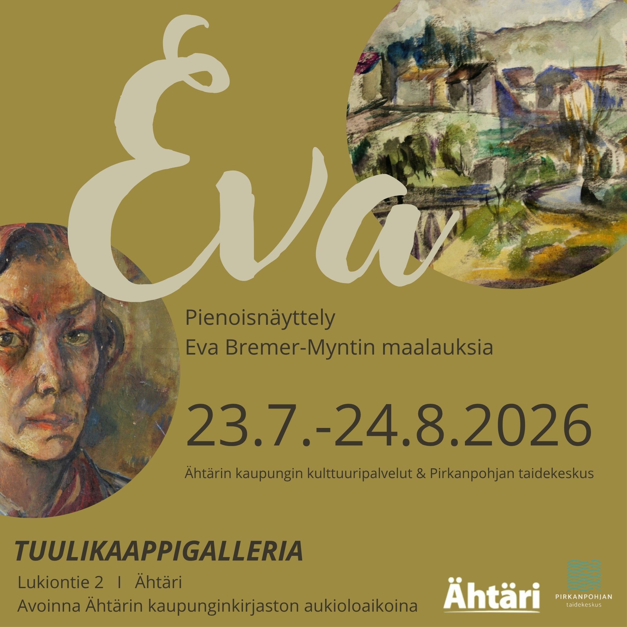 Osamaalaukset maisemasta ja omakuvasta sekä verkkosivun näyttelyä koskevat tekstit.